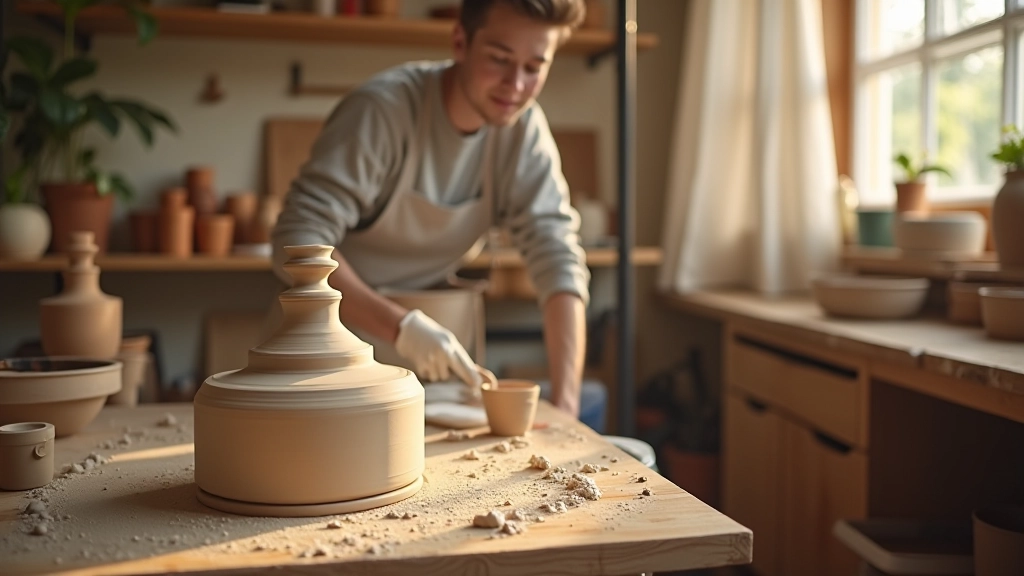 Creative workshop space in Lithuania with pottery and craft materials